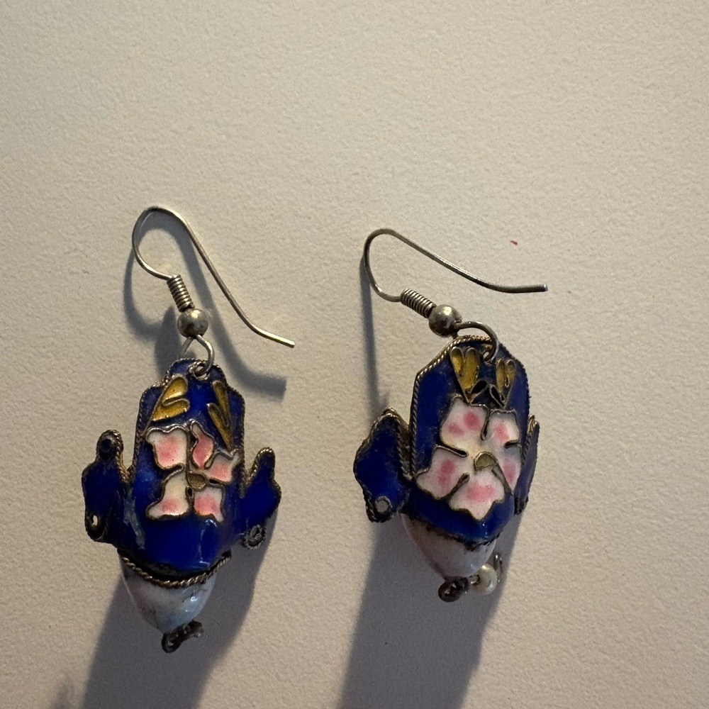 Vintage Porcelain Pink, White and purple/Blue Face Earrings - Picture 6 of 11